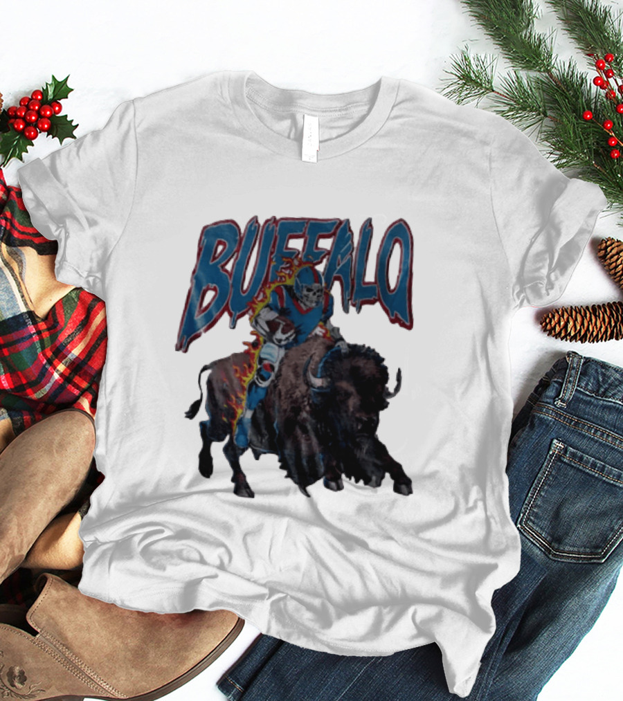 Buffalo Bills Skeleton Football Player Riding Charging Buffalo T-Shirt