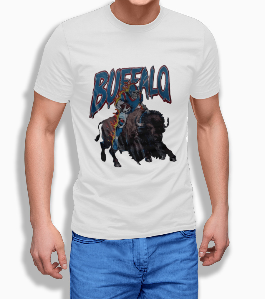 Buffalo Bills Skeleton Football Player Riding Charging Buffalo T-Shirt