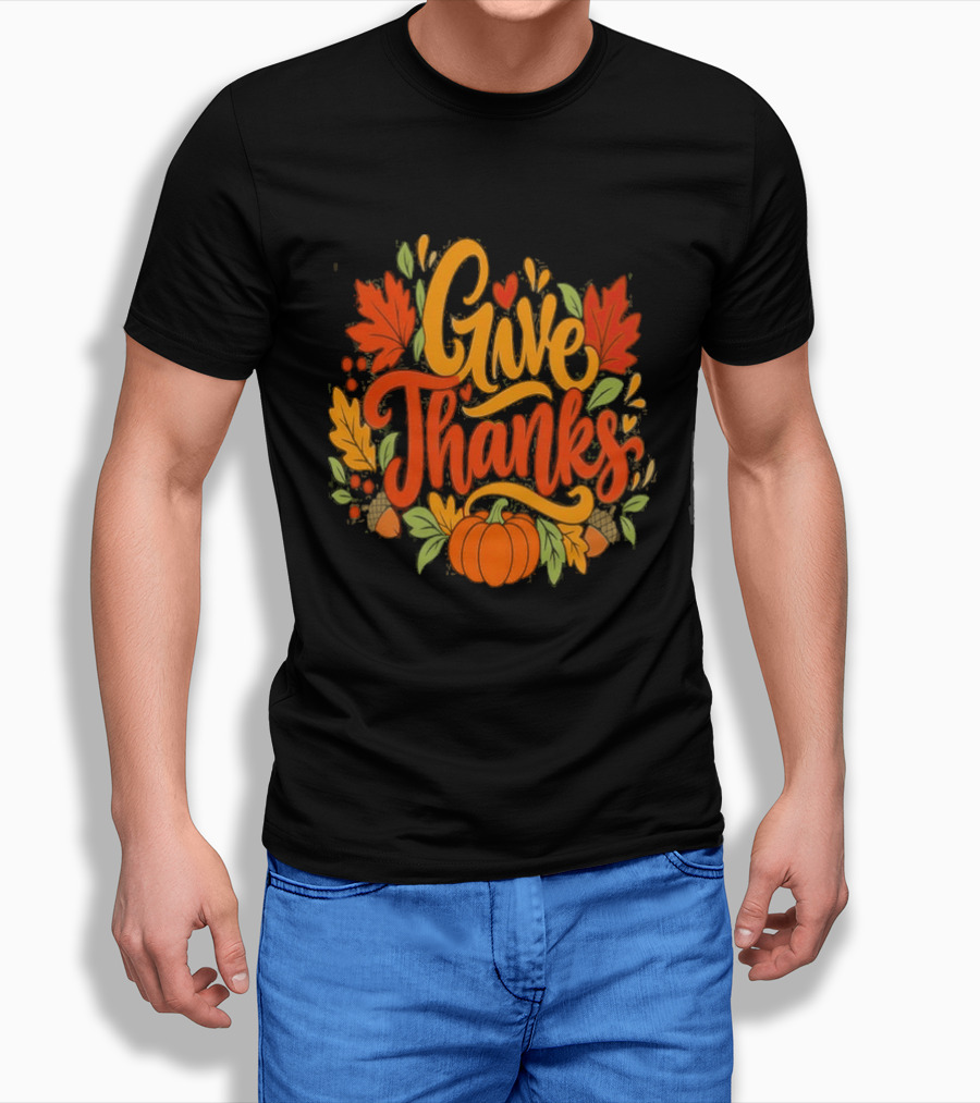 Give Thanks Thanksgiving Fall Leaves Pumpkin 2026 T-Shirt