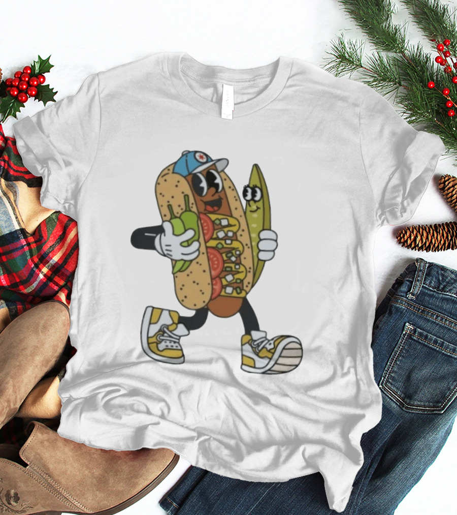Davey Dog Hot Dog Cartoon Pickle Cap Sneaker T-Shirt