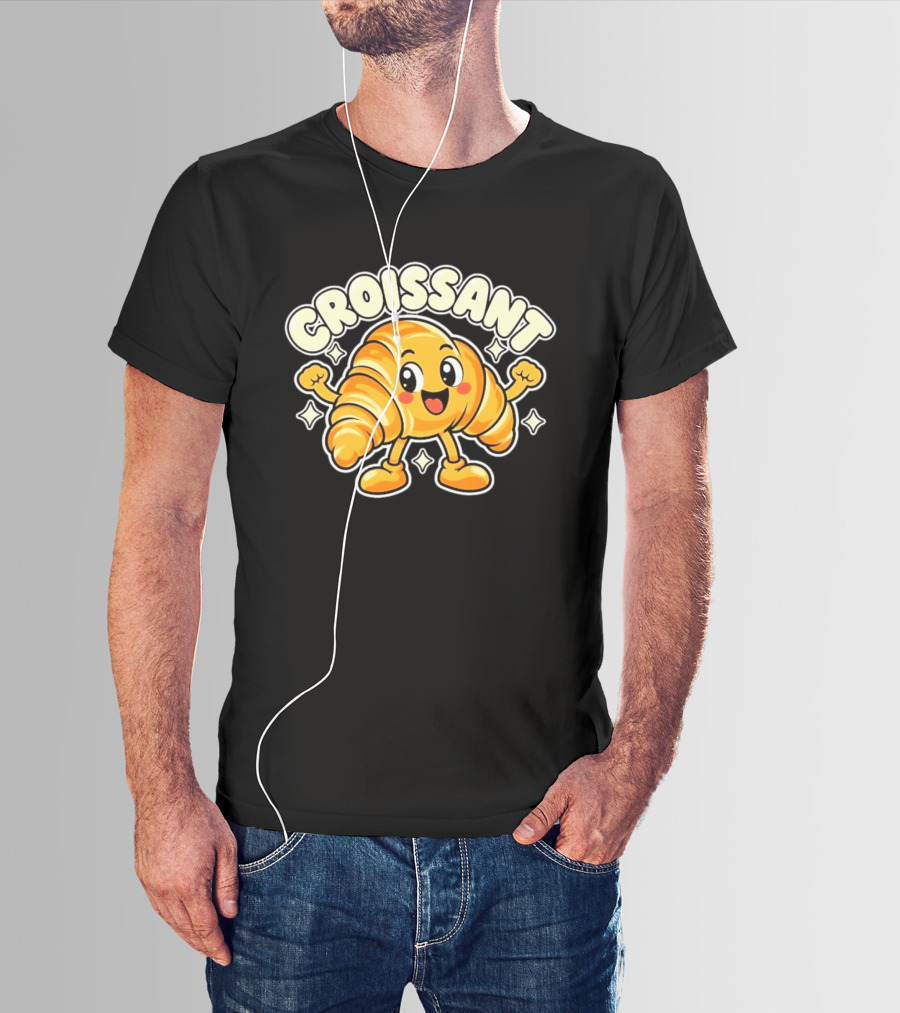 Croissant Happy Pastry Food Cartoon T-Shirt