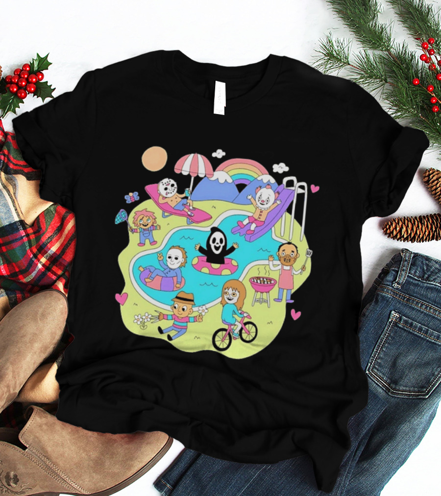Horror Movie Villains Pool Party Fun By Sean Solomon T-Shirt