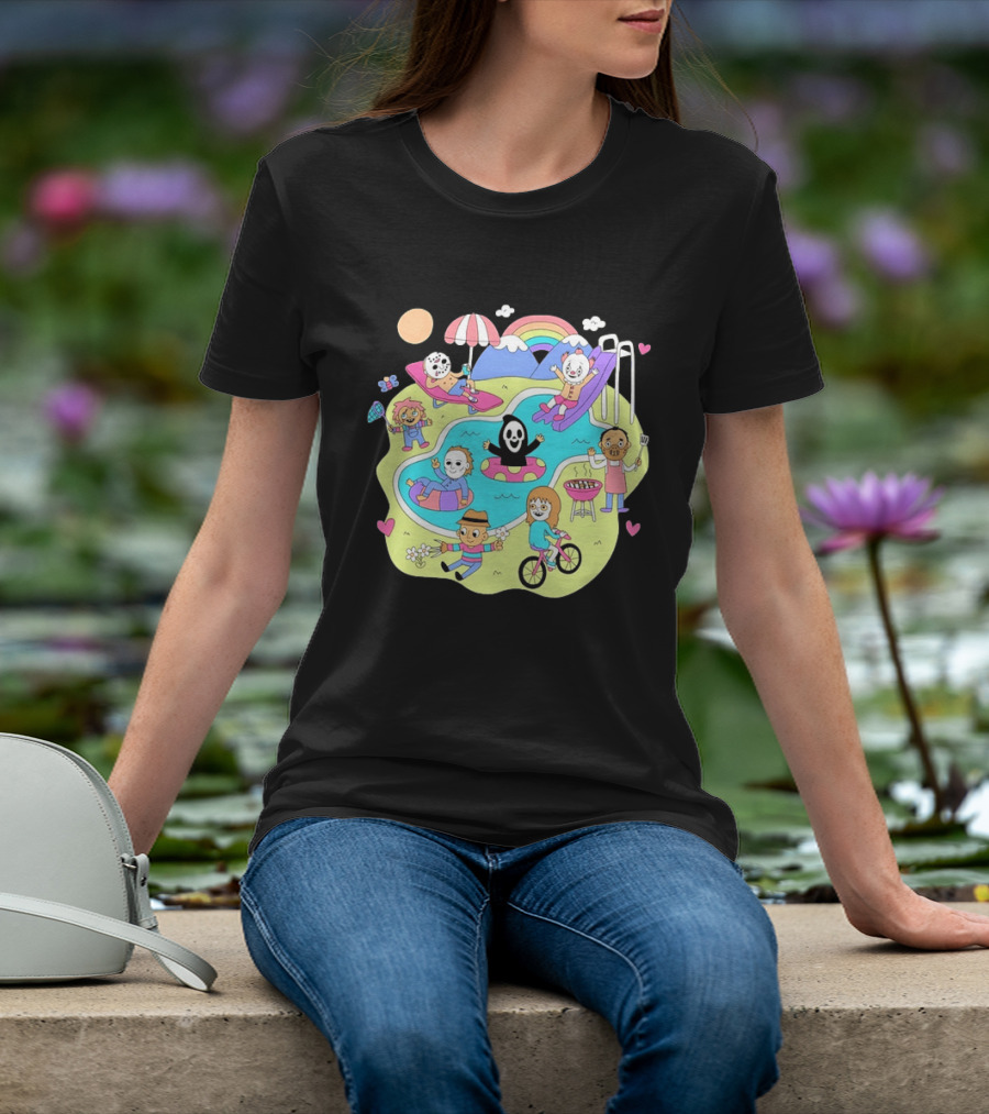 Horror Movie Villains Pool Party Fun By Sean Solomon T-Shirt