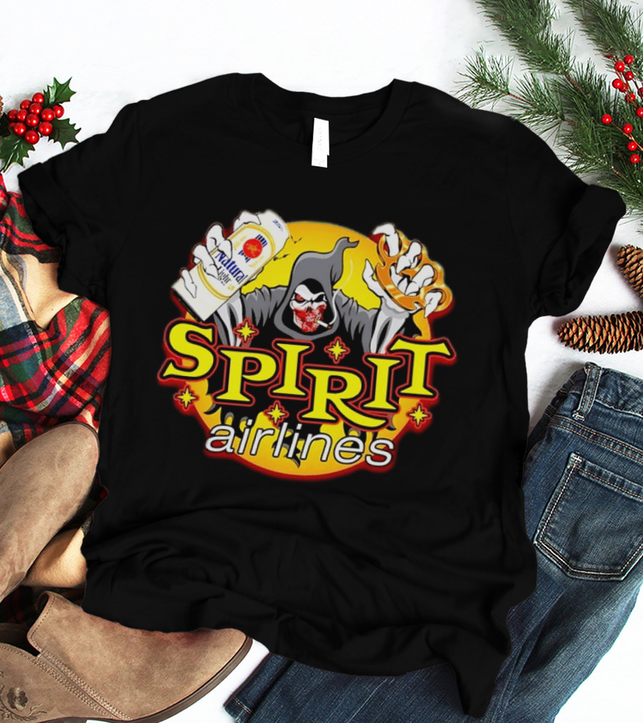 Spirit Airlines Grim Reaper Natural Light Beer T-Shirt