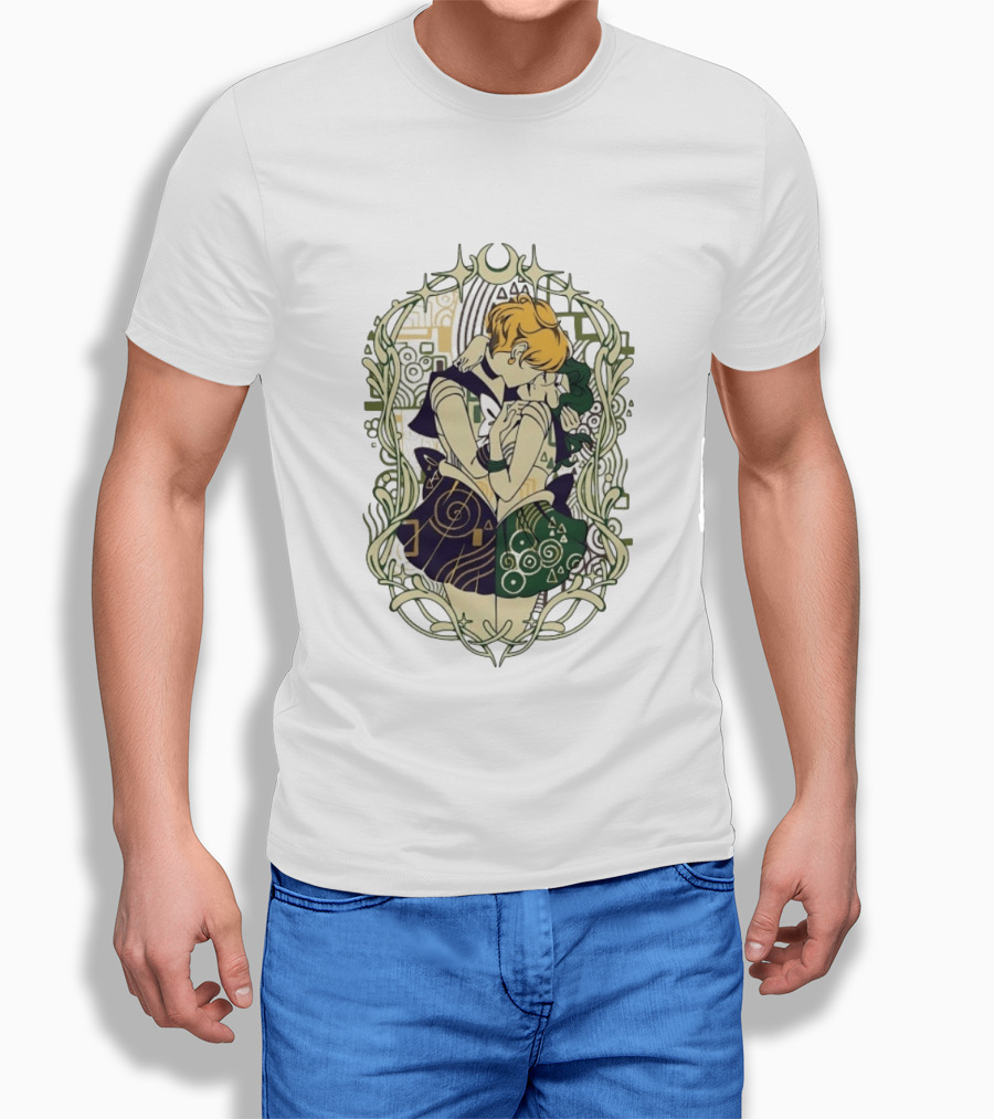 Sailor Uranus And Sailor Neptune Art Nouveau Romantic Embrace T-Shirt
