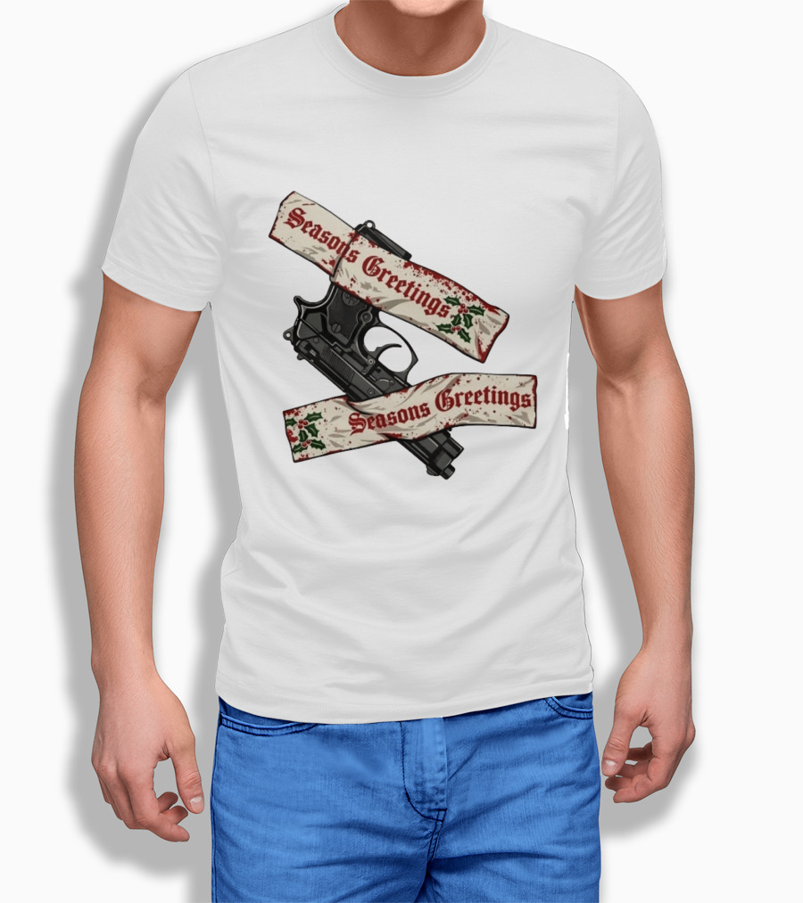 Seasons Greetings Handgun Holiday Pistol Merry Christmas T-Shirt