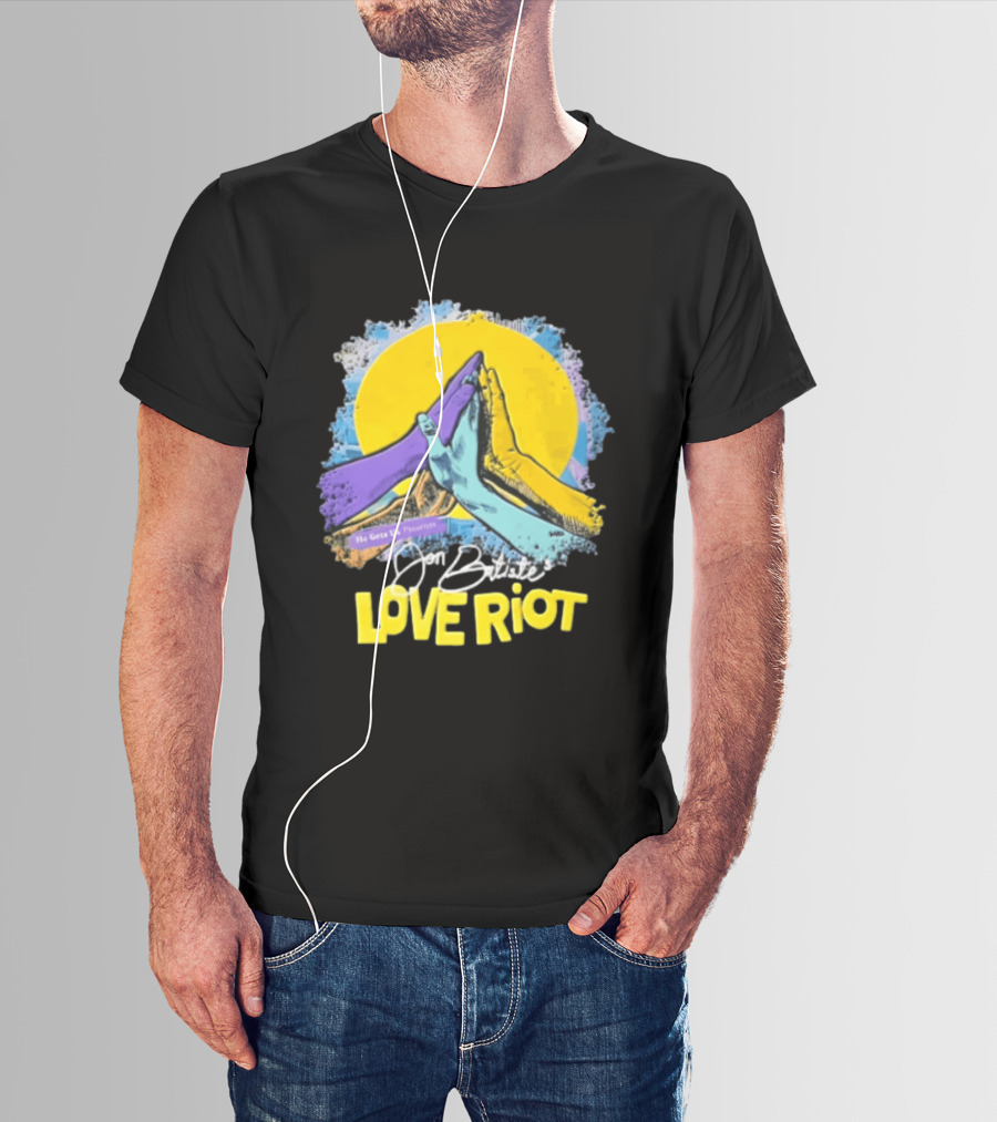 Jon Batiste He Gets Us Presents Love Riot Three Hands High Five Yellow Sun T-Shirt
