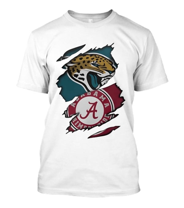Jacksonville Jaguars Alabama Crimson Tide Ripped Skin Effect NCAA T-Shirt