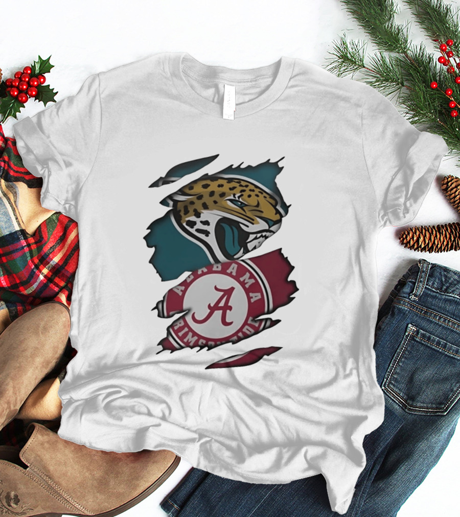 Jacksonville Jaguars Alabama Crimson Tide Ripped Skin Effect NCAA T-Shirt