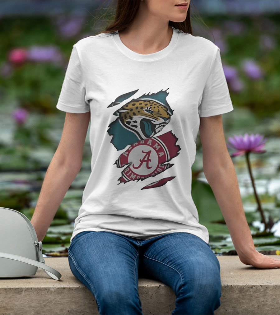 Jacksonville Jaguars Alabama Crimson Tide Ripped Skin Effect NCAA T-Shirt