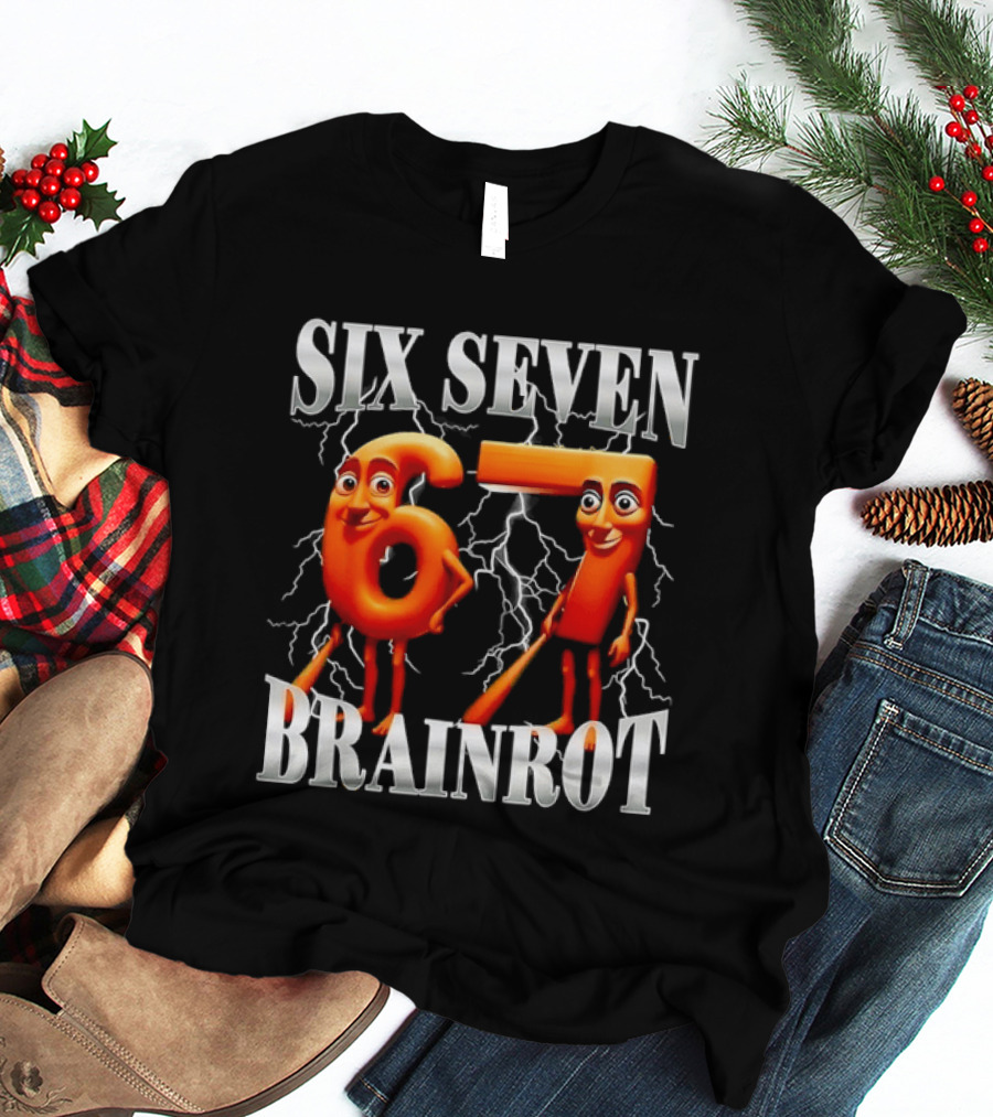 SIX SEVEN 67 BRAINROT Internet Meme Lightning T-Shirt