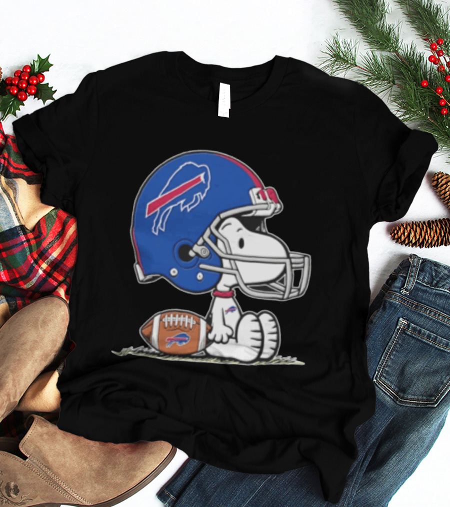 Snoopy Buffalo Bills Football Helmet Sitting With Football T-Shirt