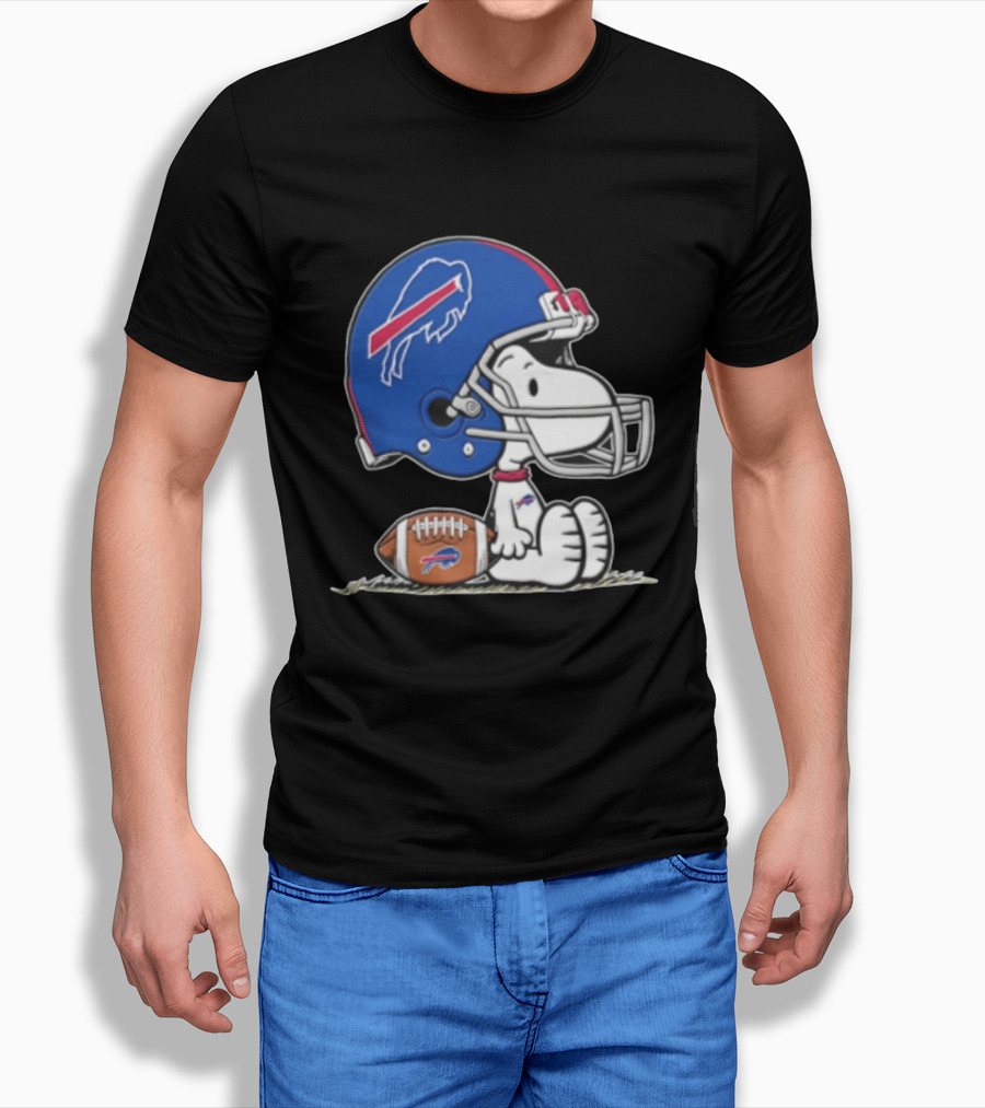 Snoopy Buffalo Bills Football Helmet Sitting With Football T-Shirt