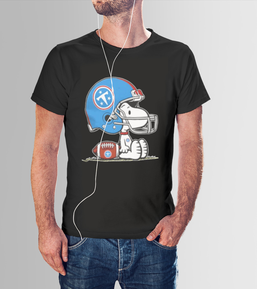 Snoopy Wearing Tennessee Titans Football Helmet Sitting With Football T-Shirt