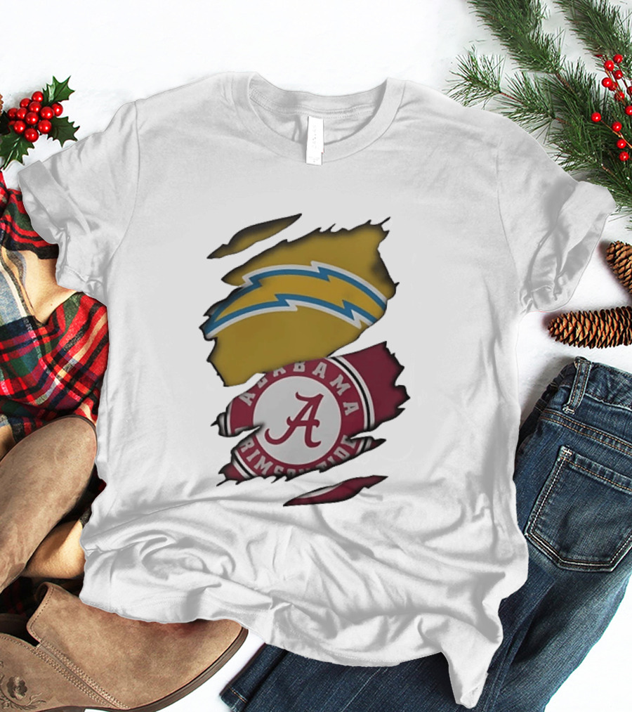 Los Angeles Chargers Alabama Crimson Tide NCAA Ripped Skin T-Shirt