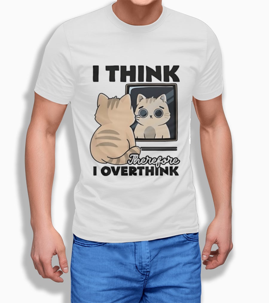 Cat I Think Therefore I Overthink Mirror Reflection T-Shirt