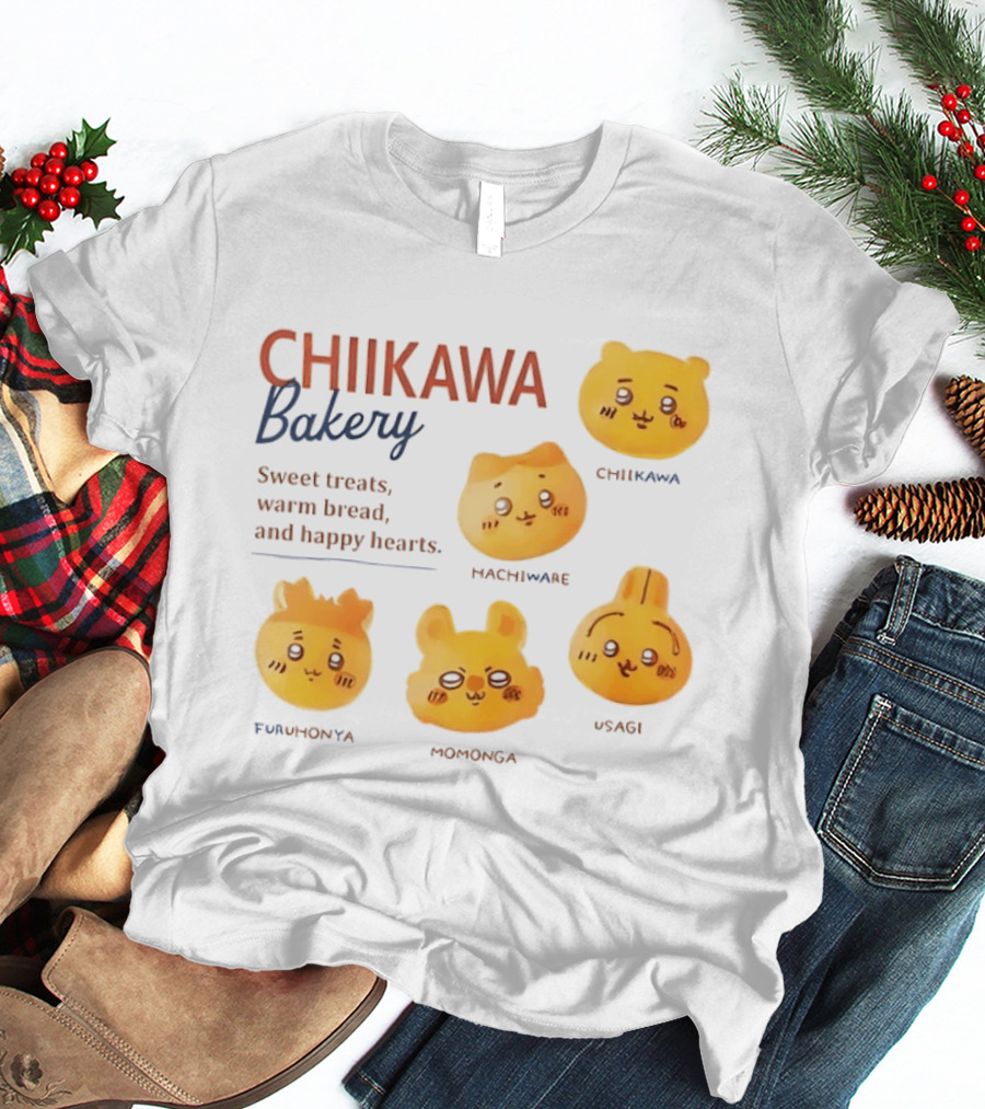 Chiikawa Bakery Sweet Treats Warm Bread Happy Hearts With Chiikawa Hachiware Furuhonya Momonga Usagi T-Shirt