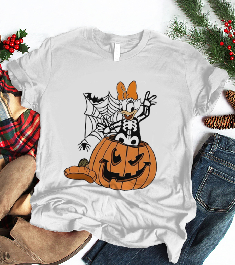 Daisy Duck Pumpkin Halloween Disney Character Spider Web T-Shirt