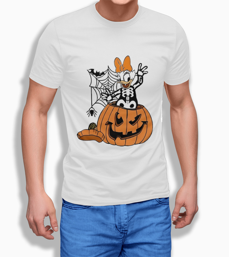 Daisy Duck Pumpkin Halloween Disney Character Spider Web T-Shirt
