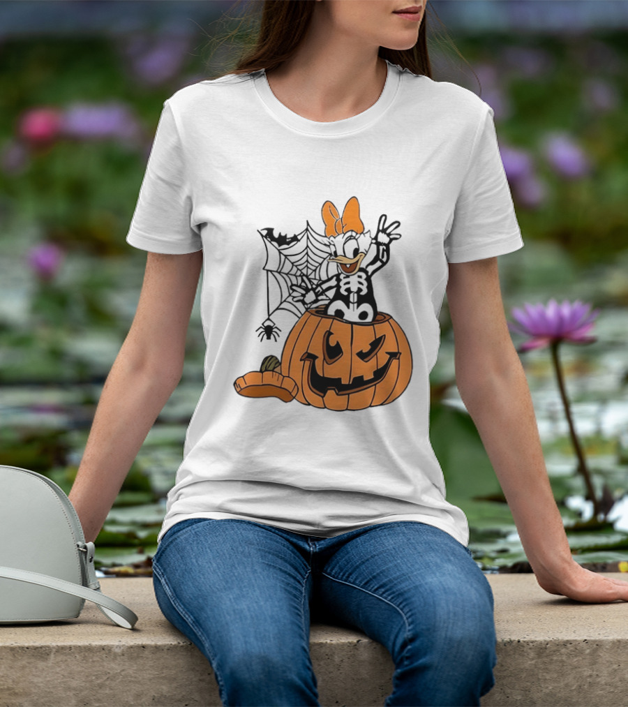 Daisy Duck Pumpkin Halloween Disney Character Spider Web T-Shirt