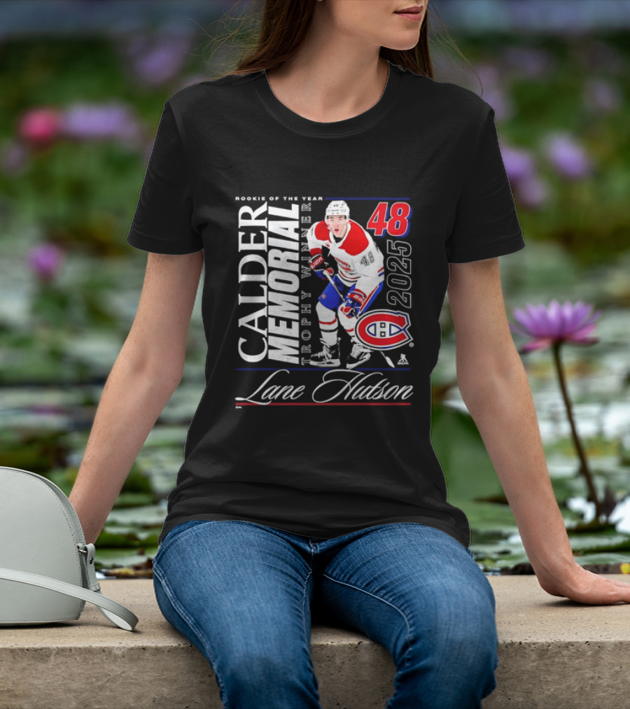 Lane Hutson 48 Montreal Canadiens 2025 Calder Memorial Trophy Winner Rookie Of The Year T-Shirt