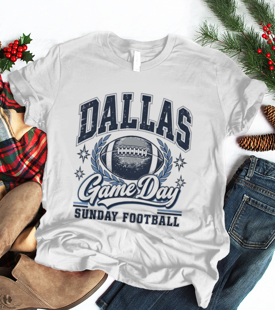 Dallas Game Day Sunday Football Vintage Style Football And Laurel T-Shirt