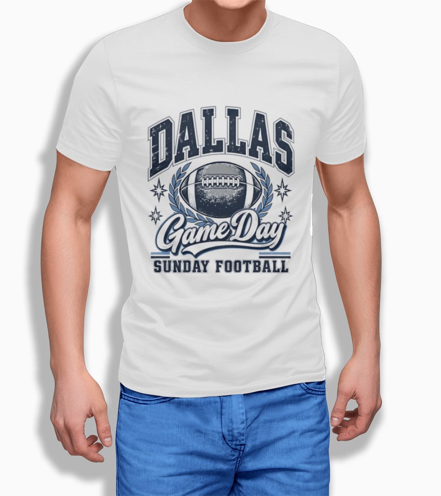 Dallas Game Day Sunday Football Vintage Style Football And Laurel T-Shirt