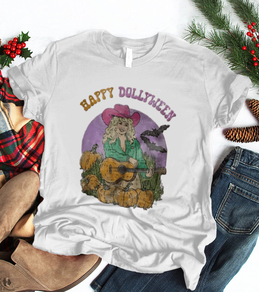 Happy Dollyween Dolly Parton Pumpkins Bats Country Music Star T-Shirt