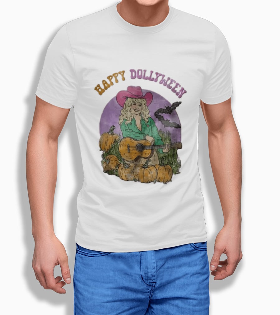 Happy Dollyween Dolly Parton Pumpkins Bats Country Music Star T-Shirt