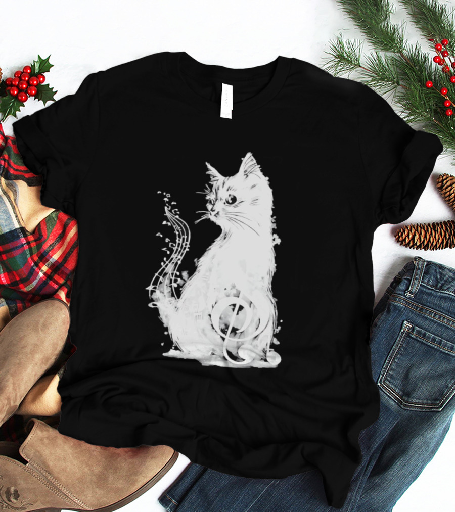 Musical Cat With Treble Clef And Notes T-Shirt
