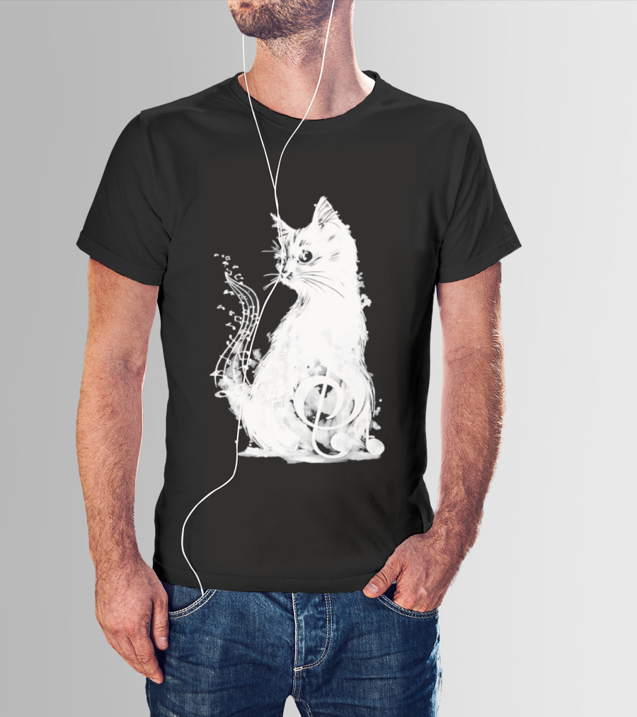 Musical Cat With Treble Clef And Notes T-Shirt