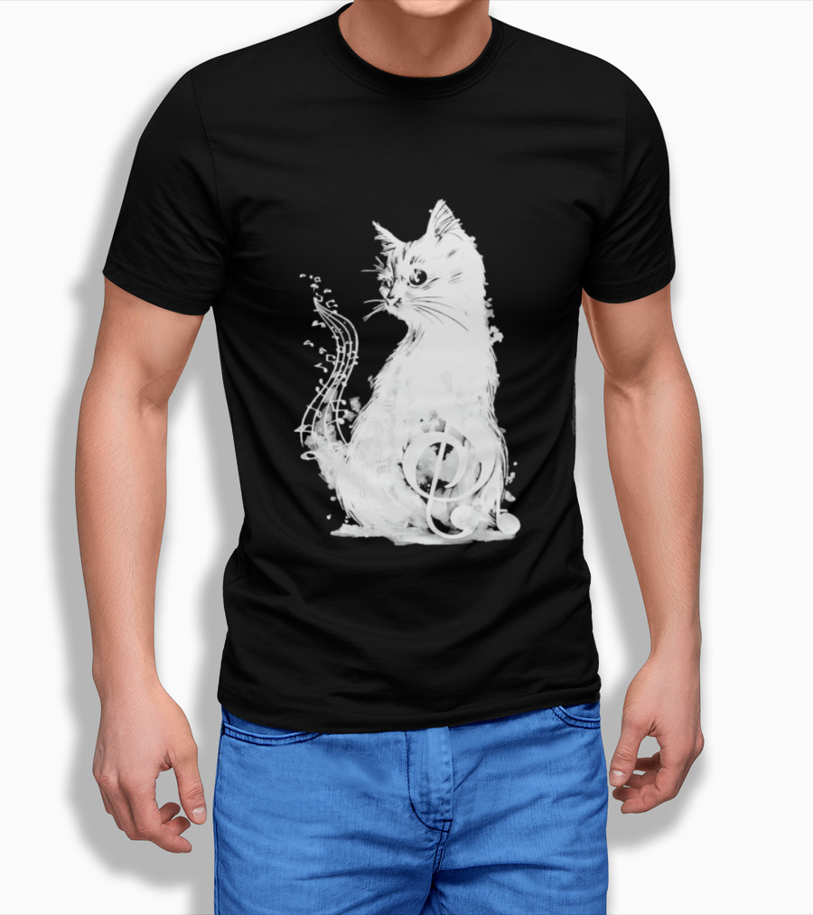 Musical Cat With Treble Clef And Notes T-Shirt