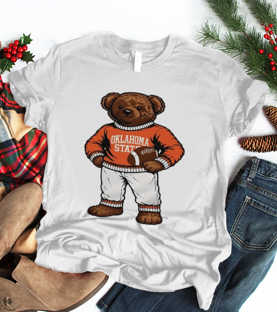Oklahoma State Football Bear Holding Football Cowboys T-Shirt