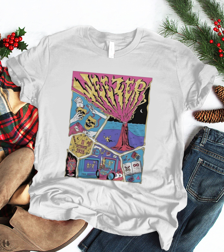 Weezer Orlando Kia Center 11 October 2026 Concert Skulls Tarot Cards Beach Scene T-Shirt