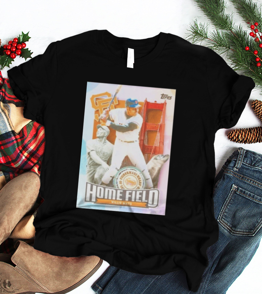 San Francisco Giants Willie Mays Topps Home Field Fisherman's Wharf Golden Gate Bridge T-Shirt