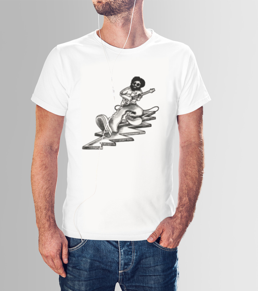 Grateful Dead Jerry Garcia Playing Electric Guitar Walking Zig Zag T-Shirt