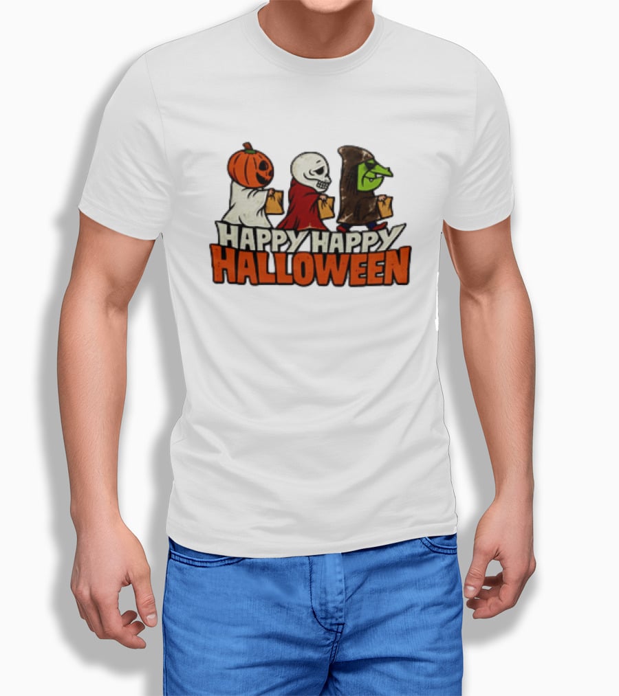 Halloween Happy Happy Halloween Pumpkin Head Skeleton Witch Trick Or Treating T-Shirt