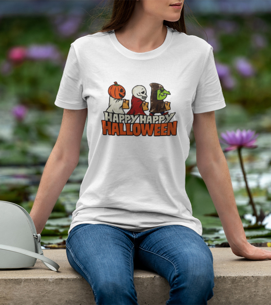 Halloween Happy Happy Halloween Pumpkin Head Skeleton Witch Trick Or Treating T-Shirt