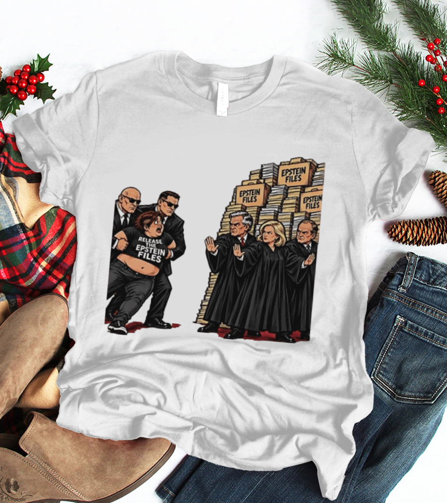 Release The Epstein Files Political Cartoon With Epstein Files Stacks And Judges T-Shirt