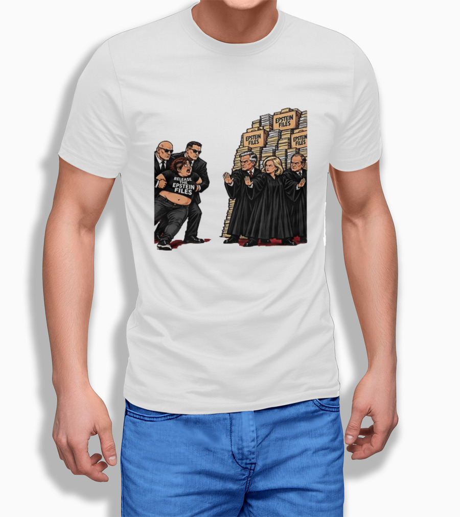 Release The Epstein Files Political Cartoon With Epstein Files Stacks And Judges T-Shirt