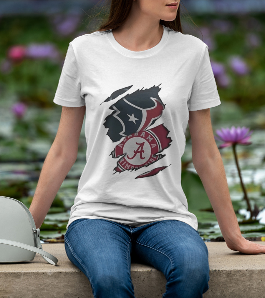 Houston Texans Alabama Crimson Tide NCAA Ripped T-Shirt