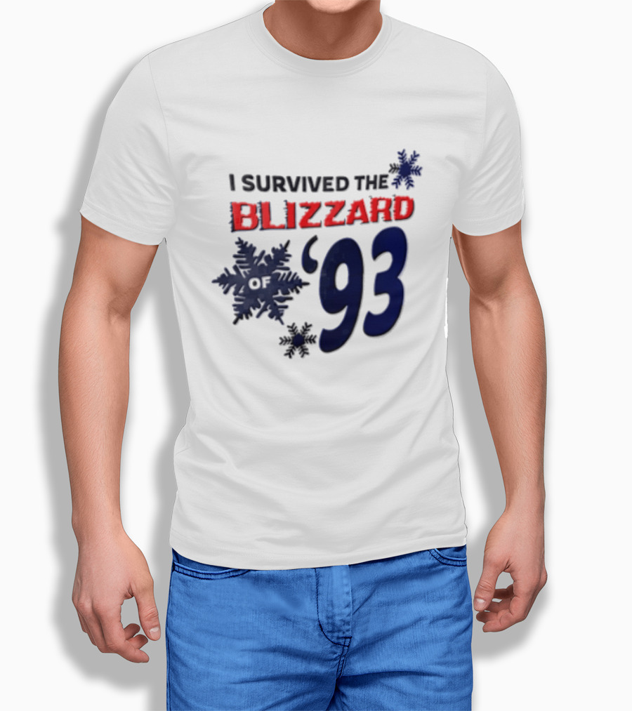 I Survived The Blizzard Of '93 Blue Snowflakes White T-Shirt