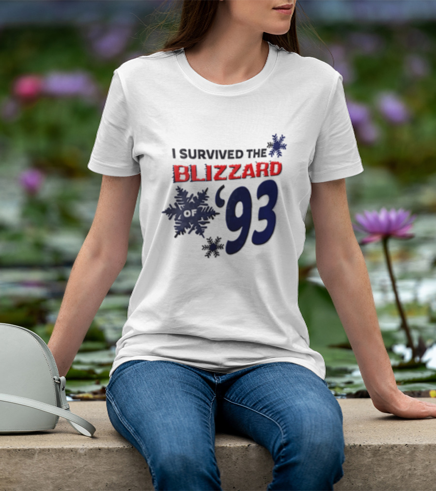 I Survived The Blizzard Of '93 Blue Snowflakes White T-Shirt