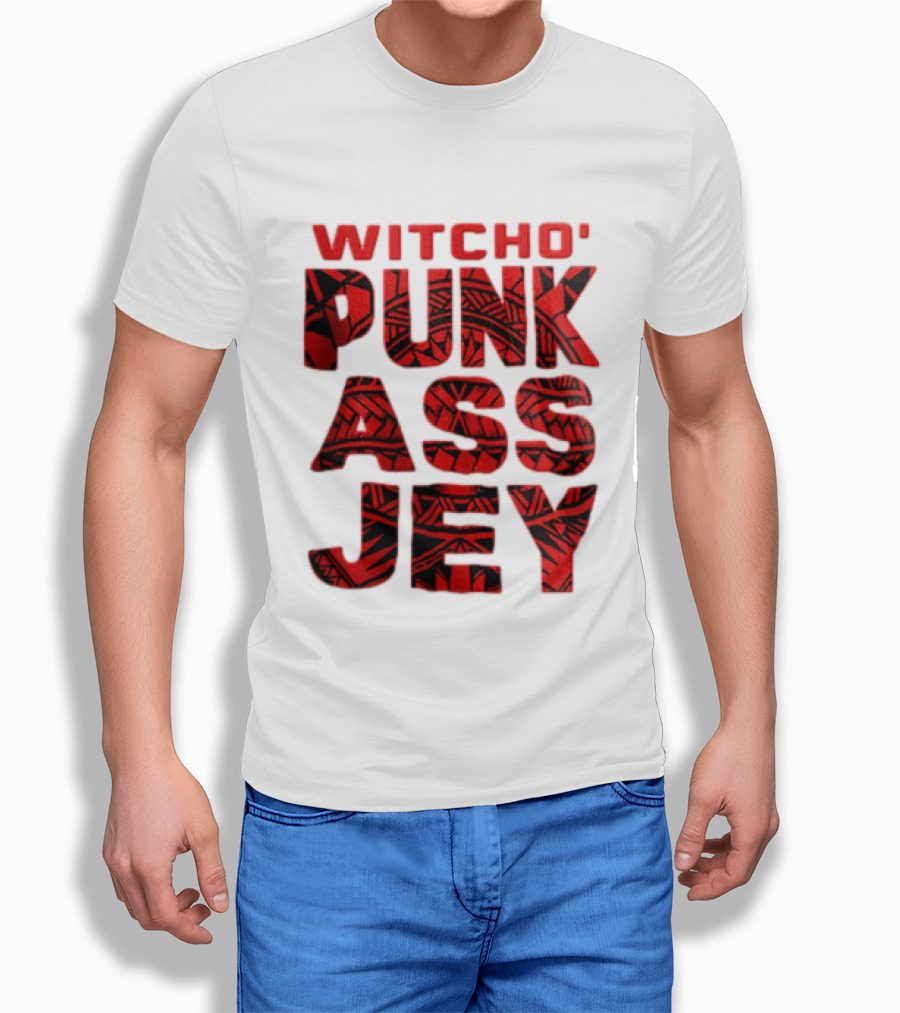 Witcho Punk ASS JEY Red And Black Tribal Patterned Block T-Shirt