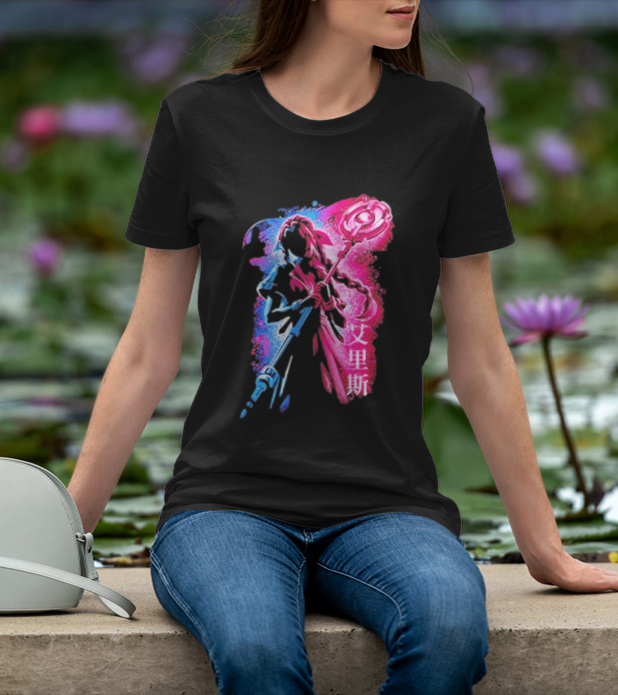 Aerith Gainsborough Final Fantasy VII Pink And Blue Japanese T-Shirt