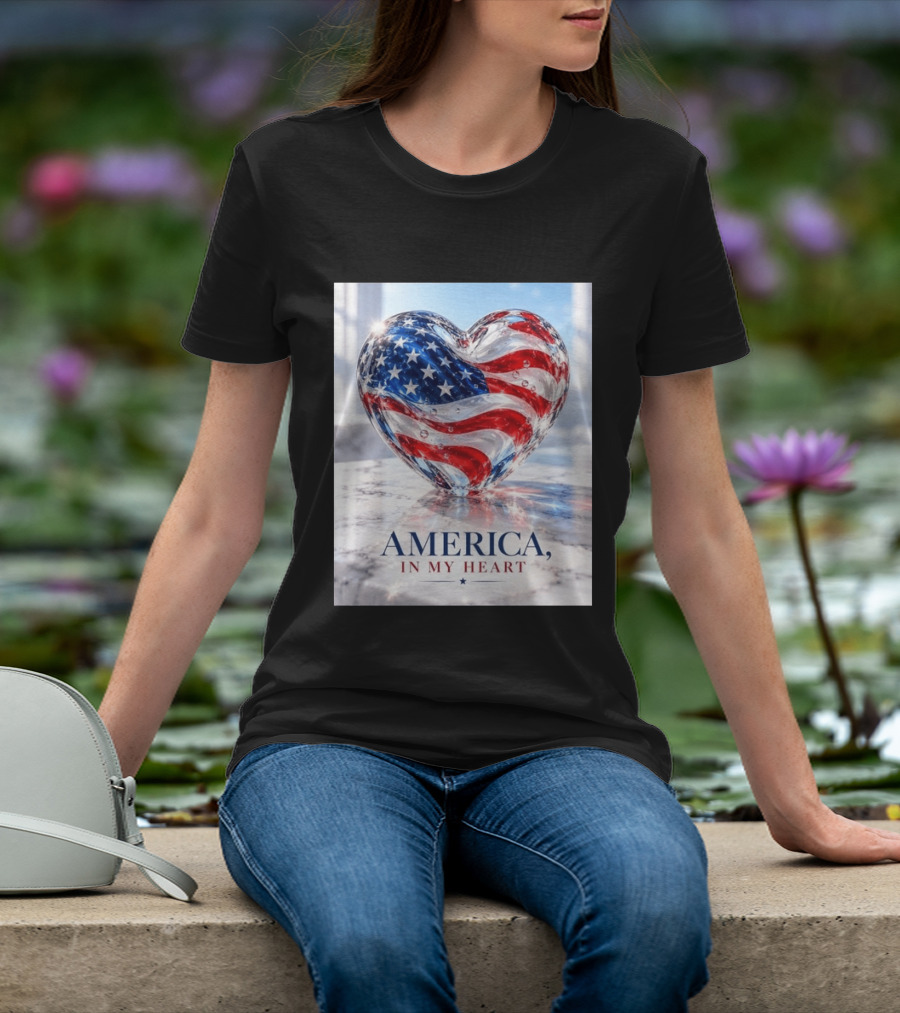 America In My Heart Flag Heart Glass T-Shirt