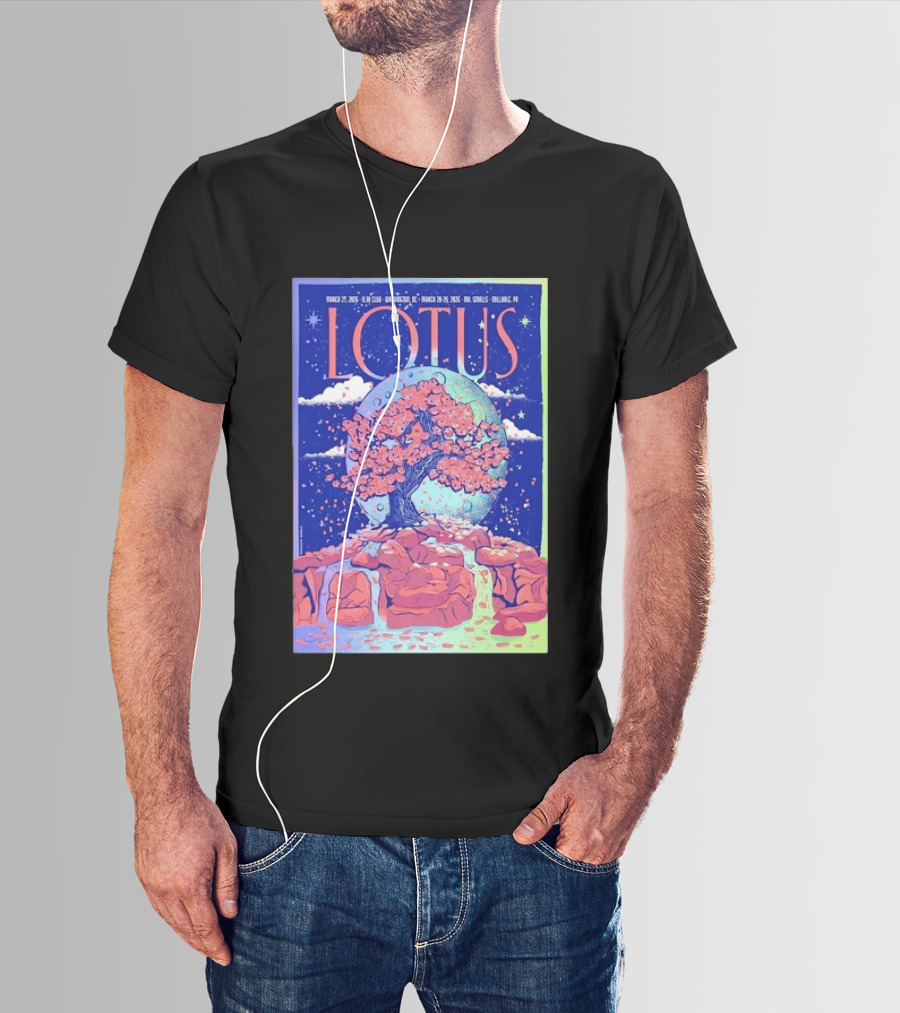 Lotus 2026 Tour By Benjamin Rumble March Tour Dates Illustration Cherry Blossom Moon T-Shirt