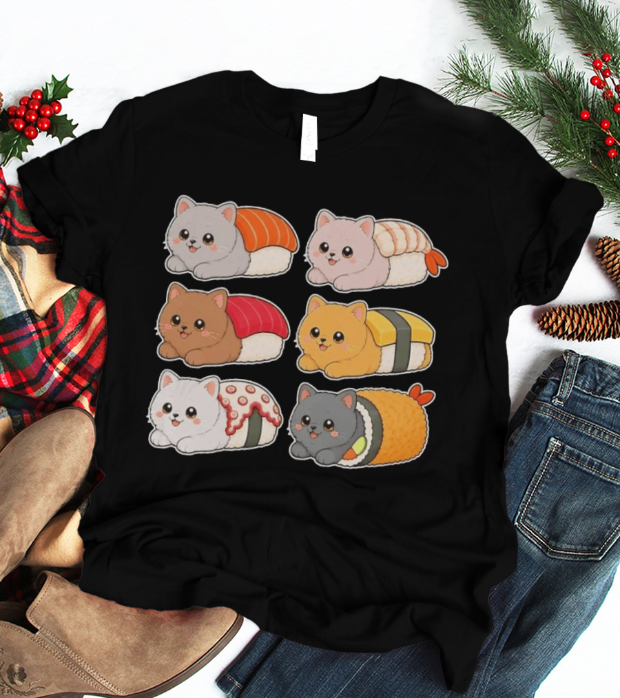 Kawaii Kitten Sushi Rolls Cute Cats Cat Lover T-Shirt