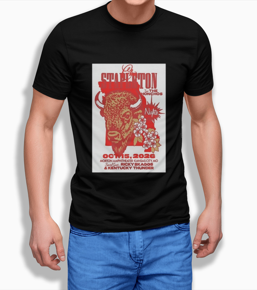 Chris Stapleton Featuring The Honchos And Ricky Skaggs Kentucky Thunder Kansas City Concert October 15 2026 Morton Amphitheater T-Shirt