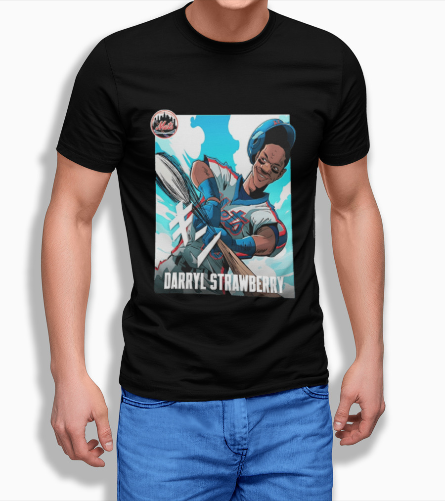 Darryl Strawberry New York Mets MLB Baseball Player Swinging Bat Cartoon T-Shirt